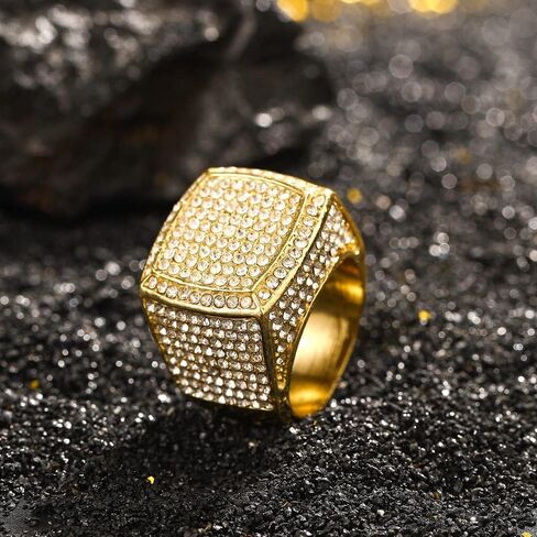 Hip Hop Iced Out Silver and Gold Rings for Men,Bling Gold Diamond Men Rings,Big Boss Rings Size 8/9/10/11/12 (Ring 1-Silver,#12) in Kuwait