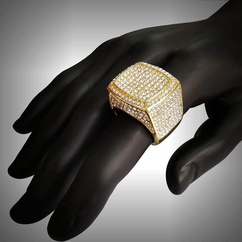 Hip Hop Iced Out Silver and Gold Rings for Men,Bling Gold Diamond Men Rings,Big Boss Rings Size 8/9/10/11/12 (Ring 1-Silver,#12) in Kuwait