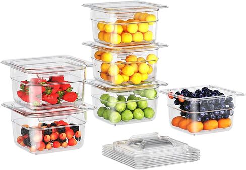 6 Pack Plastic Food Pan with Lid 1/9 Size 4 Inch Deep Restaurant Clear Food Storage Containers Polycarbonate Commercial Hotel Pans for Fruits Vegetables Beans Corns (6 PCS, 4'' Deep) in Saudi Arabia