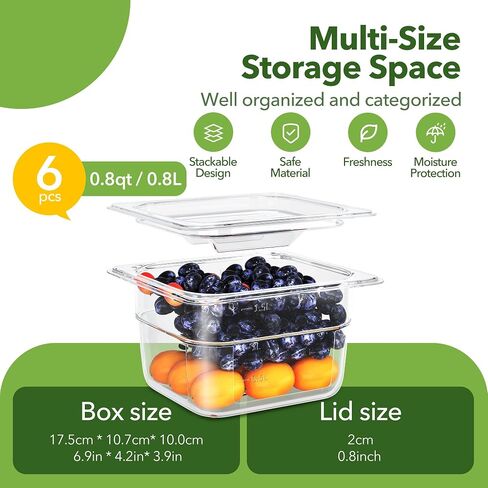 6 Pack Plastic Food Pan with Lid 1/9 Size 4 Inch Deep Restaurant Clear Food Storage Containers Polycarbonate Commercial Hotel Pans for Fruits Vegetables Beans Corns (6 PCS, 4'' Deep) in Saudi Arabia