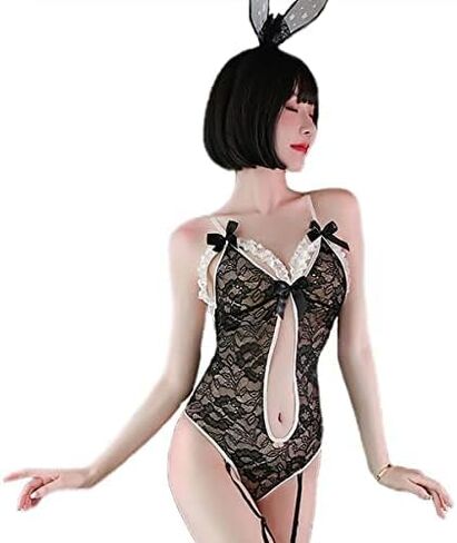 SNOMYRS Womens Lingerie Sexy Bunny Outfit Lace Anime Rabbit Senpai Cosplay Costume Set Costume One Piece Bodysuit in Kuwait