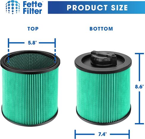 Fette Filter - 2-Pack DXVC6912 Cartridge Filter Replacement Compatible with DEWALT High Efficiency 6 Gal. to 16 Gal. Wet/Dry Vacuum. in Saudi Arabia