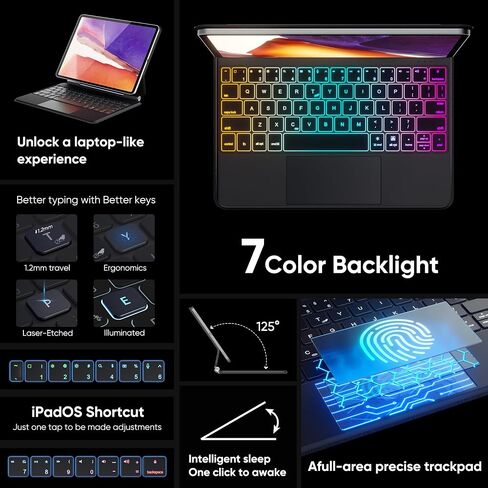 doqo Keyboard Case for ipad pro 11 inch 4th-2022/3rd-2021/2nd-2020/1st-2018 gen, ipad Air 10.9inch 5th/4th gen,Metal Keyboard Case with Multi-Touchpad,Floating Cantilever Stand in Kuwait