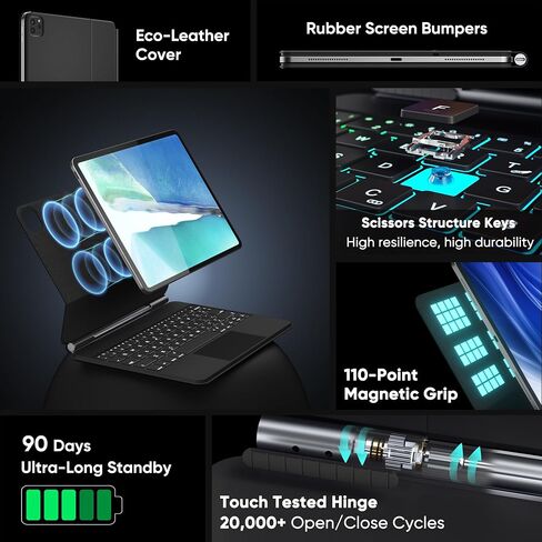doqo Keyboard Case for ipad pro 11 inch 4th-2022/3rd-2021/2nd-2020/1st-2018 gen, ipad Air 10.9inch 5th/4th gen,Metal Keyboard Case with Multi-Touchpad,Floating Cantilever Stand in Kuwait