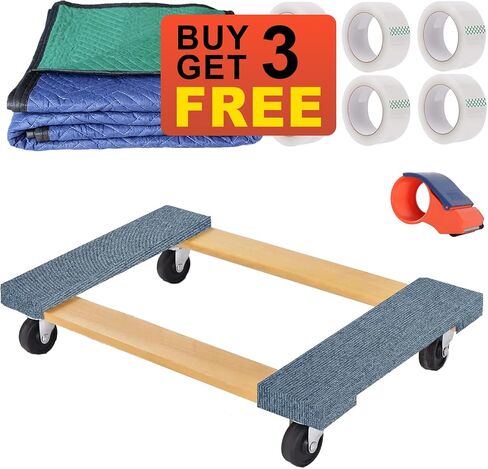 Furniture Moving Hardwood Dolly Heavy Duty, No Installation Dolly 30" X 18" Swivel Casters Mover Wooden Dollies Bearing 1000lbs Capacity, Free 1 Blanket 1 Packing Tape and 1 Dispenser in Saudi Arabia