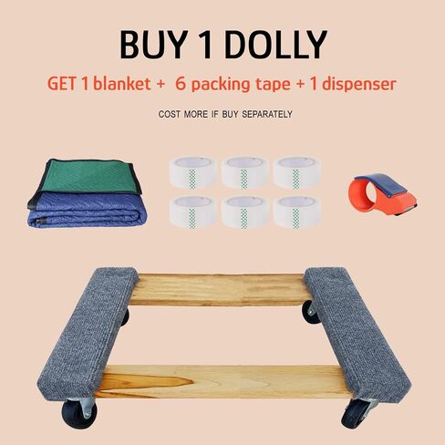 Furniture Moving Hardwood Dolly Heavy Duty, No Installation Dolly 30" X 18" Swivel Casters Mover Wooden Dollies Bearing 1000lbs Capacity, Free 1 Blanket 1 Packing Tape and 1 Dispenser in Saudi Arabia