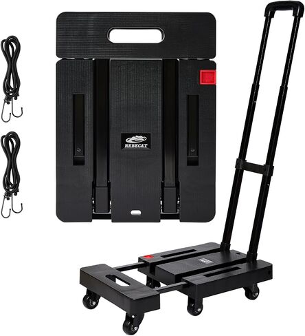 Folding Hand Truck Heavy Duty Folding Hand Truck Dolly with 4 Universal Wheels and 3 Swivel Wheels - Luggage Cart Transport Solution for Moving,Travel,Shopping Use,Black in Saudi Arabia
