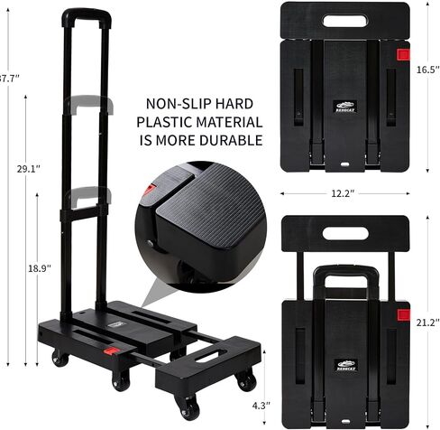Folding Hand Truck Heavy Duty Folding Hand Truck Dolly with 4 Universal Wheels and 3 Swivel Wheels - Luggage Cart Transport Solution for Moving,Travel,Shopping Use,Black in Saudi Arabia