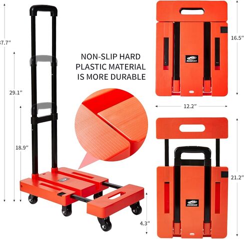 Folding Hand Truck Heavy Duty Folding Hand Truck Dolly with 4 Universal Wheels and 3 Swivel Wheels - Luggage Cart Transport Solution for Moving,Travel,Shopping Use,Black in Kuwait