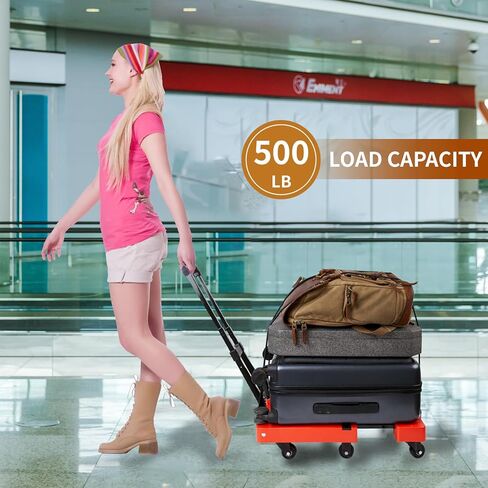 Folding Hand Truck Heavy Duty Folding Hand Truck Dolly with 4 Universal Wheels and 3 Swivel Wheels - Luggage Cart Transport Solution for Moving,Travel,Shopping Use,Black in Kuwait