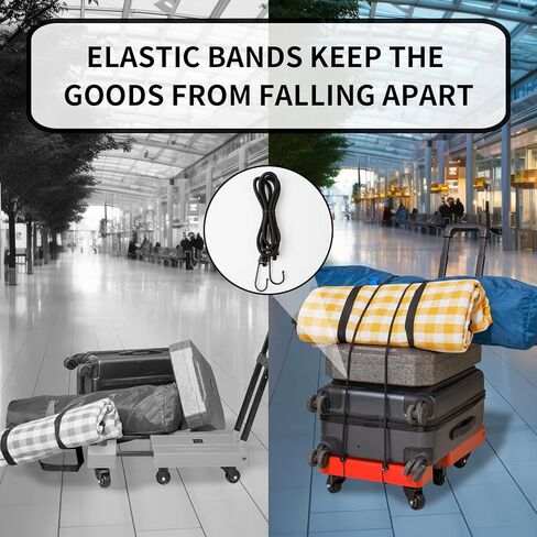 Folding Hand Truck Heavy Duty Folding Hand Truck Dolly with 4 Universal Wheels and 3 Swivel Wheels - Luggage Cart Transport Solution for Moving,Travel,Shopping Use,Black in Kuwait