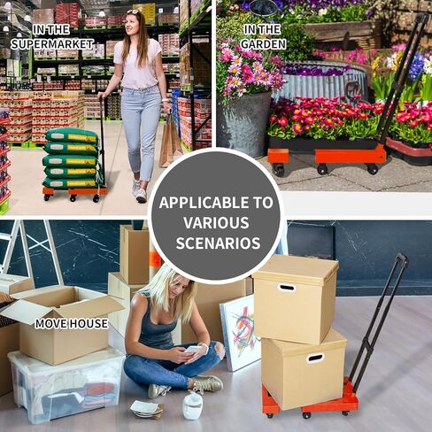 Folding Hand Truck Heavy Duty Folding Hand Truck Dolly with 4 Universal Wheels and 3 Swivel Wheels - Luggage Cart Transport Solution for Moving,Travel,Shopping Use,Black in Kuwait