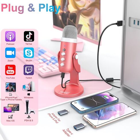 ZealSound USB Microphone,Quick Mute Noise Cancel for Phone Computer PC PS5,Gaming Microphone with Gain Control,Echo Monitor Volume Adjust for Streaming Vocal Recording ASMR Podcast Video K66 White in Saudi Arabia