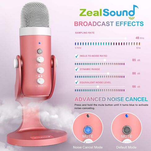 ZealSound USB Microphone,Quick Mute Noise Cancel for Phone Computer PC PS5,Gaming Microphone with Gain Control,Echo Monitor Volume Adjust for Streaming Vocal Recording ASMR Podcast Video K66 White in Saudi Arabia