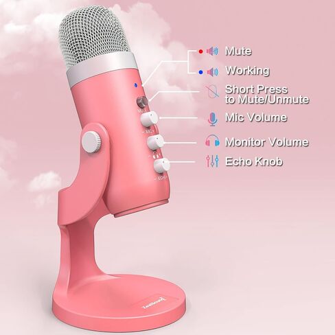 ZealSound USB Microphone,Quick Mute Noise Cancel for Phone Computer PC PS5,Gaming Microphone with Gain Control,Echo Monitor Volume Adjust for Streaming Vocal Recording ASMR Podcast Video K66 White in Saudi Arabia
