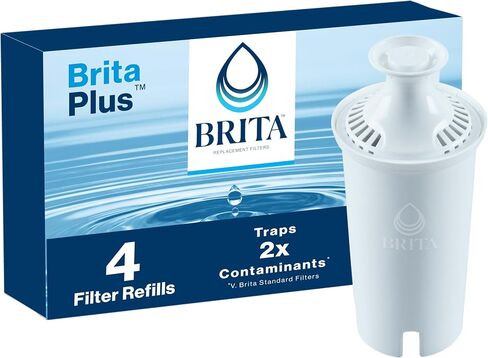 Brita Plus Water Filter, BPA-Free, High-Density Replacement Filter for Pitchers and Dispensers, Reduces 2x Contaminants*, Lasts Two Months or 40 Gallons, Includes 4 Filters in Saudi Arabia