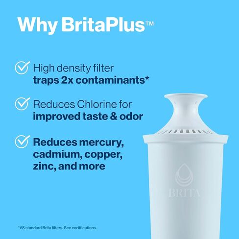 Brita Plus Water Filter, BPA-Free, High-Density Replacement Filter for Pitchers and Dispensers, Reduces 2x Contaminants*, Lasts Two Months or 40 Gallons, Includes 4 Filters in Saudi Arabia