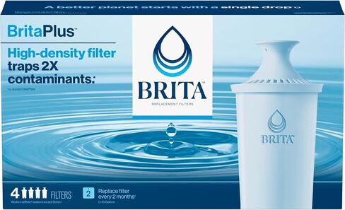 Brita Plus Water Filter, BPA-Free, High-Density Replacement Filter for Pitchers and Dispensers, Reduces 2x Contaminants*, Lasts Two Months or 40 Gallons, Includes 4 Filters in Saudi Arabia