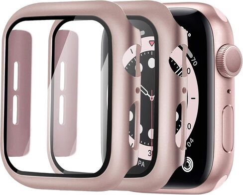 واقي شاشة Alinsea لساعة Apple 44 مم سلسلة 4/5/6/ SE من الزجاج المقسى [عبوة من قطعتين] [تغطية كاملة] حافظة صلبة ممتصة للصدمات [مع واقي شاشة مدمج] غطاء حماية عام - ذهبي وردي in Kuwait