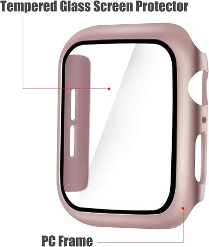 واقي شاشة Alinsea لساعة Apple 44 مم سلسلة 4/5/6/ SE من الزجاج المقسى [عبوة من قطعتين] [تغطية كاملة] حافظة صلبة ممتصة للصدمات [مع واقي شاشة مدمج] غطاء حماية عام - ذهبي وردي in Kuwait