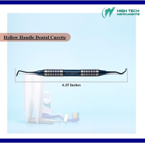 Dental Curette 204S with Hollow Handle, Blue Titanium Coated Professional Teeth Cleaning Calculus Remover Periodontal Scalers - Stainless Steel for Oral Care Double Ended Tips & Knurled Grip in Saudi Arabia