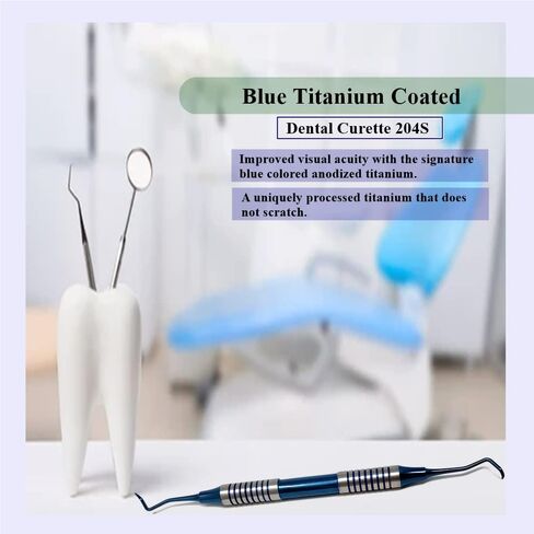 Dental Curette 204S with Hollow Handle, Blue Titanium Coated Professional Teeth Cleaning Calculus Remover Periodontal Scalers - Stainless Steel for Oral Care Double Ended Tips & Knurled Grip in Saudi Arabia