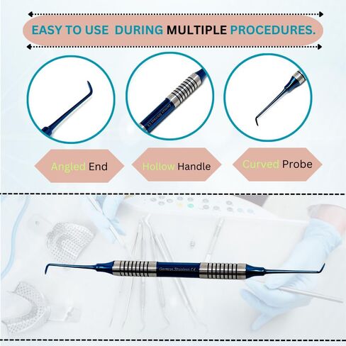 Dental Curette 204S with Hollow Handle, Blue Titanium Coated Professional Teeth Cleaning Calculus Remover Periodontal Scalers - Stainless Steel for Oral Care Double Ended Tips & Knurled Grip in Saudi Arabia
