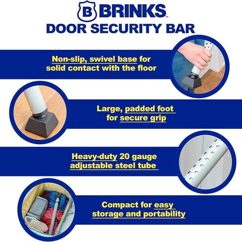 BRINKS- Portable Door Security Bar, Silver- Adjustable Security Door Jammer- Fits Standard Sliding Doors, Hinged Doors, And Windows- For Travel, Home, Dorm in Saudi Arabia