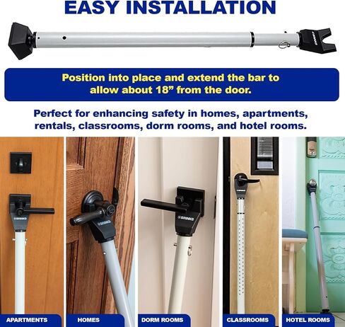 BRINKS- Portable Door Security Bar, Silver- Adjustable Security Door Jammer- Fits Standard Sliding Doors, Hinged Doors, And Windows- For Travel, Home, Dorm in Saudi Arabia
