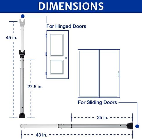 BRINKS- Portable Door Security Bar, Silver- Adjustable Security Door Jammer- Fits Standard Sliding Doors, Hinged Doors, And Windows- For Travel, Home, Dorm in Saudi Arabia