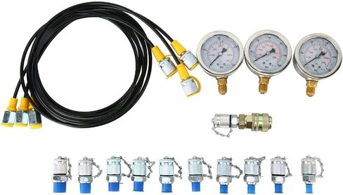 مجموعة أدوات قياس الضغط الهيدروليكي من Dasmarine، مجموعة أدوات اختبار الضغط الهيدروليكي لأجزاء الحفارات، أدوات اختبار الضغط الهيدروليكي لآلات بناء الحفارات، 250/400/600Bar/11 وصلات in Kuwait
