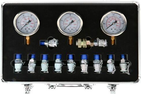 مجموعة أدوات قياس الضغط الهيدروليكي من Dasmarine، مجموعة أدوات اختبار الضغط الهيدروليكي لأجزاء الحفارات، أدوات اختبار الضغط الهيدروليكي لآلات بناء الحفارات، 250/400/600Bar/11 وصلات in Kuwait