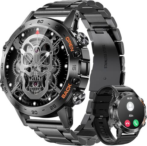 ساعة ذكية PODOEIL Military للرجال مع اتصال بلوتوث، 108 أوضاع رياضية لتتبع اللياقة البدنية لهواتف iPhone Samsung Android، ساعة ذكية عالية الدقة 1.39 بوصة مع مراقب صحي للنوم (فضي) in Kuwait