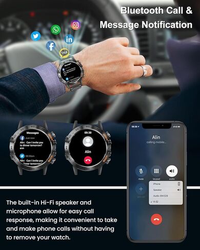 ساعة ذكية PODOEIL Military للرجال مع اتصال بلوتوث، 108 أوضاع رياضية لتتبع اللياقة البدنية لهواتف iPhone Samsung Android، ساعة ذكية عالية الدقة 1.39 بوصة مع مراقب صحي للنوم (فضي) in Kuwait