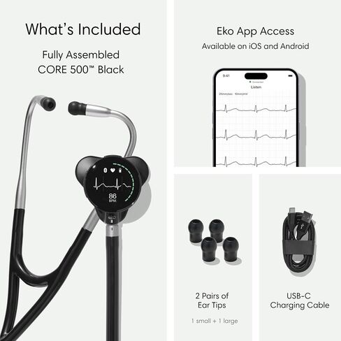 Eko CORE 500™ Digital Stethoscope — The Pinnacle of Digital Stethoscope Technology, Combining TrueSound™ Audio with 3-Lead ECG and a Full-Color Display, Silver Chestpiece, COR501 in Saudi Arabia
