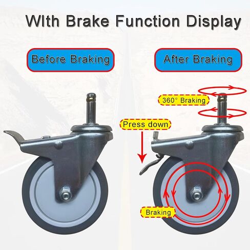 3 Inch Stem Casters Wheels, 7/16inch x 1-3/8inch (Stem Diameter 7/16inch, Stem Length 1-3/8inch) Casters Set of 4, Caster Wheels Shelving with Brake, Replacement Casters for Workbench Trolley in Saudi Arabia