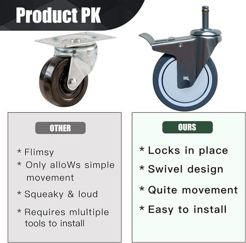 3 Inch Stem Casters Wheels, 7/16inch x 1-3/8inch (Stem Diameter 7/16inch, Stem Length 1-3/8inch) Casters Set of 4, Caster Wheels Shelving with Brake, Replacement Casters for Workbench Trolley in Saudi Arabia