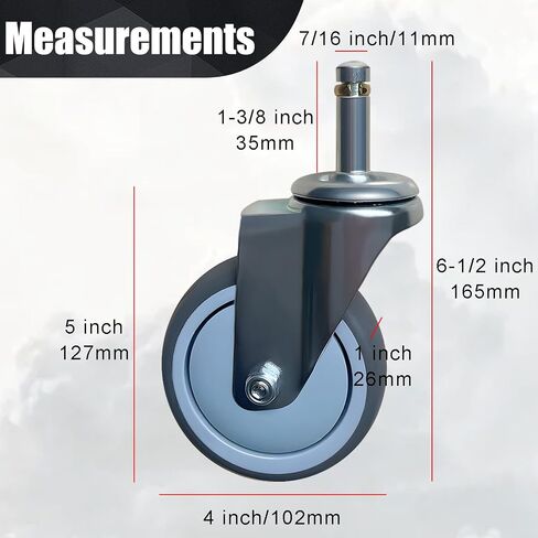 3 Inch Stem Casters Wheels, 7/16inch x 1-3/8inch (Stem Diameter 7/16inch, Stem Length 1-3/8inch) Casters Set of 4, Caster Wheels Shelving with Brake, Replacement Casters for Workbench Trolley in Saudi Arabia
