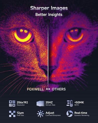 كاميرا FOXWELL RT100 الحرارية للهواتف الذكية التي تعمل بنظام Android، كاميرا تصوير حراري بدقة 256 × 192 بالأشعة تحت الحمراء، تصوير حراري لفحص تسرب المنزل/السيارات، دقة درجة حرارة محسنة، معدل إعادة الإطار 25 هرتز in Kuwait
