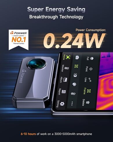 كاميرا FOXWELL RT100 الحرارية للهواتف الذكية التي تعمل بنظام Android، كاميرا تصوير حراري بدقة 256 × 192 بالأشعة تحت الحمراء، تصوير حراري لفحص تسرب المنزل/السيارات، دقة درجة حرارة محسنة، معدل إعادة الإطار 25 هرتز in Kuwait