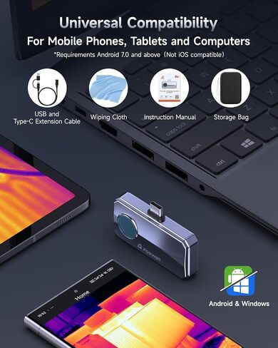 كاميرا FOXWELL RT100 الحرارية للهواتف الذكية التي تعمل بنظام Android، كاميرا تصوير حراري بدقة 256 × 192 بالأشعة تحت الحمراء، تصوير حراري لفحص تسرب المنزل/السيارات، دقة درجة حرارة محسنة، معدل إعادة الإطار 25 هرتز in Kuwait