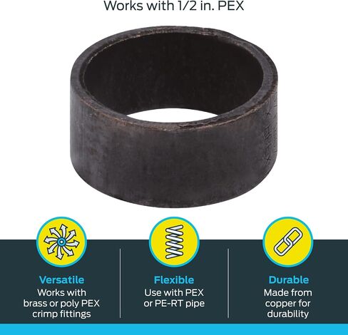 SharkBite 1/2 Inch Copper Crimp Rings, Pack of 100, PEX Pipe, PE-RT, 23102CP100 in Saudi Arabia