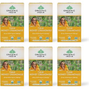 Organic India Tulsi Sweet Rose Herbal Tea - Stress Relieving & Magical, Immune Support, Adaptogen, Vegan, Gluten-Free, USDA Certified Organic, Non-GMO, Caffeine-Free - 18 Infusion Bags, 6 Pack in Kuwait