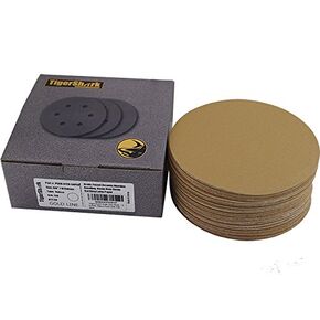 TigerShark 6 Inch Sanding Discs No Hole Grit 400 50pcs Pack Special Anti Clog Coating Paper Gold Line Hook and Loop Dual Action Air Random Orbital Sander Paper Very Fine