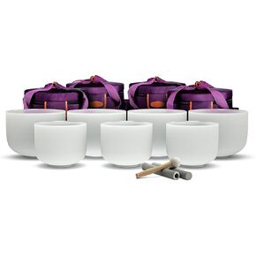 TOPFUND 432 Hz Chakra Set of 7 Color Crystal Singing Bowls 6-10 inch with Heavy Duty Carrying Cases and Singing Bowl Mallets