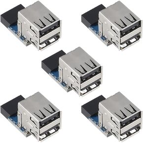 5Pcs 9Pin USB 2.0 Female Header to Dual USB 2.0 Port Adapter 2 Port USB Motherboard Header Adapter-Dual Vertical Type for PC (Dual)