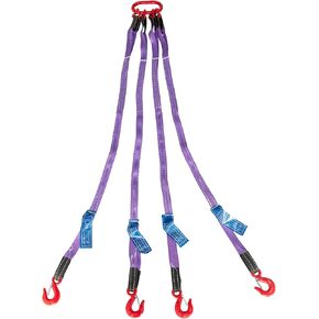 Pindex 5ft 3t Chain Sling for Lifting, 6610lbs Polyester Strap Lifting Sling Chain Hoist with G80 Alloy Steel 4 Legs Grab Hook and Adjuster, Adjustable Length and Angle for Safe Towing