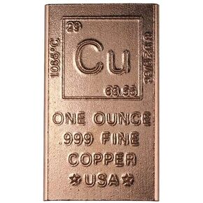 1 oz Copper bar - 999 Pure Chemistry Element Design with Certificate of Authenticity by Unique Metals