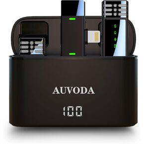 Auvoda 2 Pack Wireless Lavalier Microphone for iPhone iPad, Wireless Lapel Microphone with 600mAh Charging Case, Wireless Phone Mic for Video Recording, Podcasting, YouTube, Vlogging