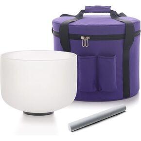 Hye-eun 8 Inch 432hz B Note Frosted Crystal Singing Bowl Crown Chakra for Sound Healing Meditation With Heavy Duty Carrying Case